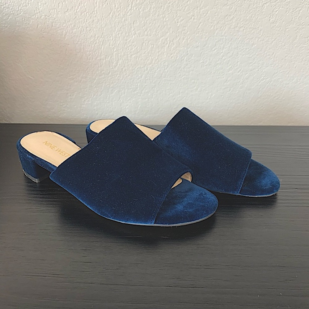 Nine West | Royal Blue Suede Open Toe Slide Ins